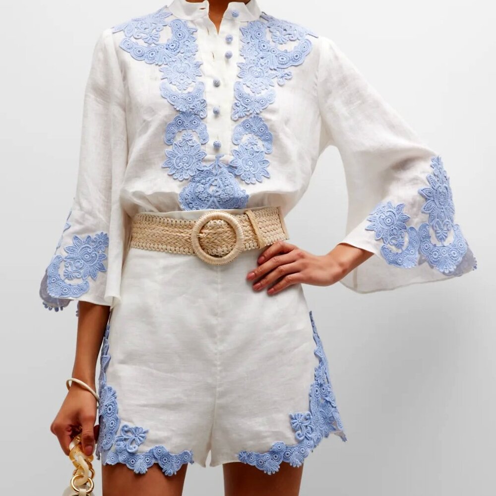 ZIMMERMAN RAIE EMBROIDERED TRIM TOP SIZE US 6/AU 1 NWT